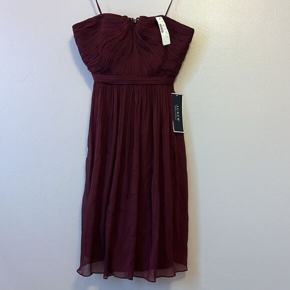 J Crew Women's Nadia Silk Chiffon Dress Cocktail Party Wedding Burgundy Sz 6 NWT - Picture 5 of 15